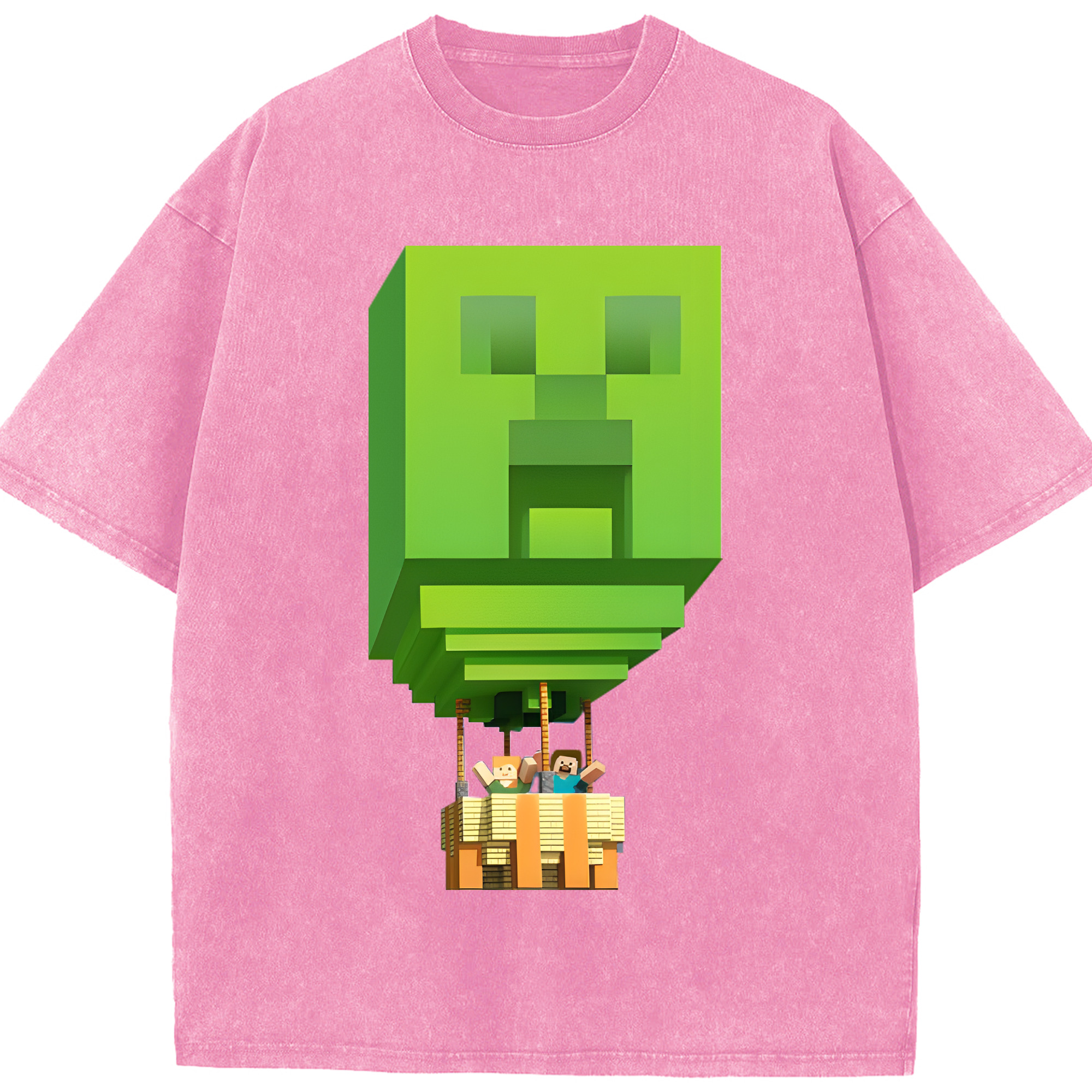 （画像用） マインクラフト ブロックの世界 Minecraft MC Block world 綿100% ヴィンテージ風 半袖Tシャツ（フロントプリント）